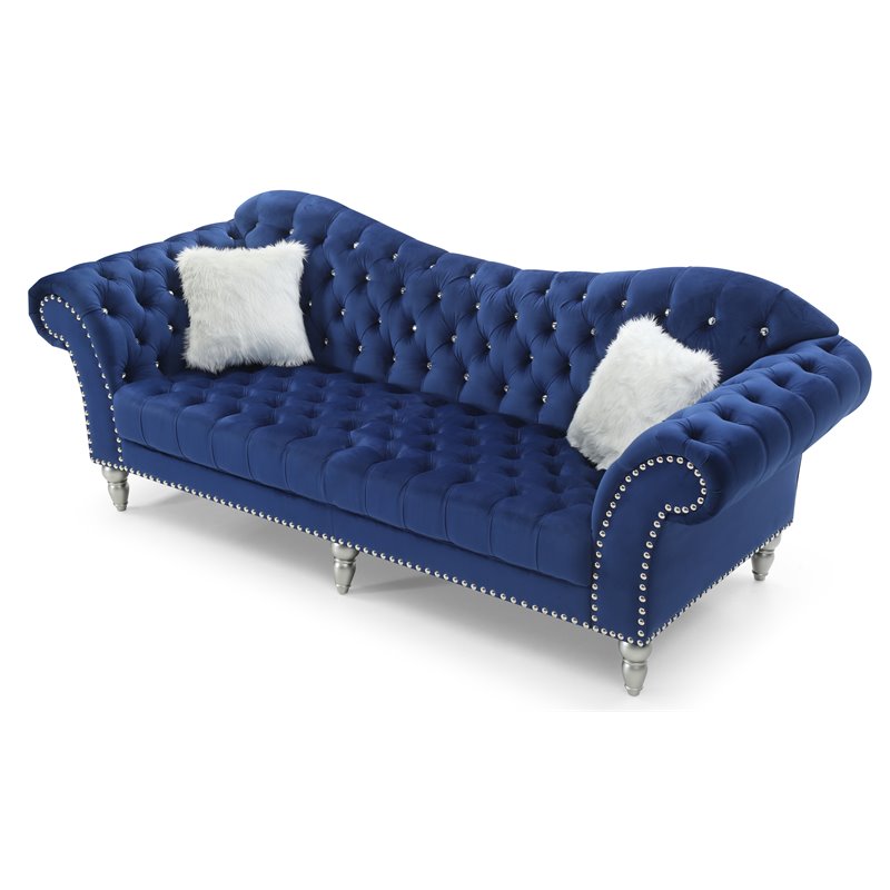 Glory Furniture Wilshire Traditional Sofa in Blue Velvet