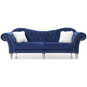 Glory Furniture Wilshire Traditional Sofa in Blue Velvet
