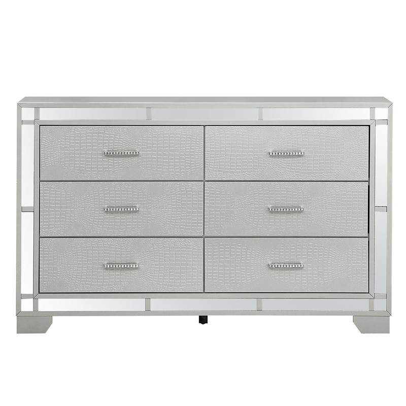 Glory Furniture Madison 6-Drawers Bedroom Dresser in Silver Champagne