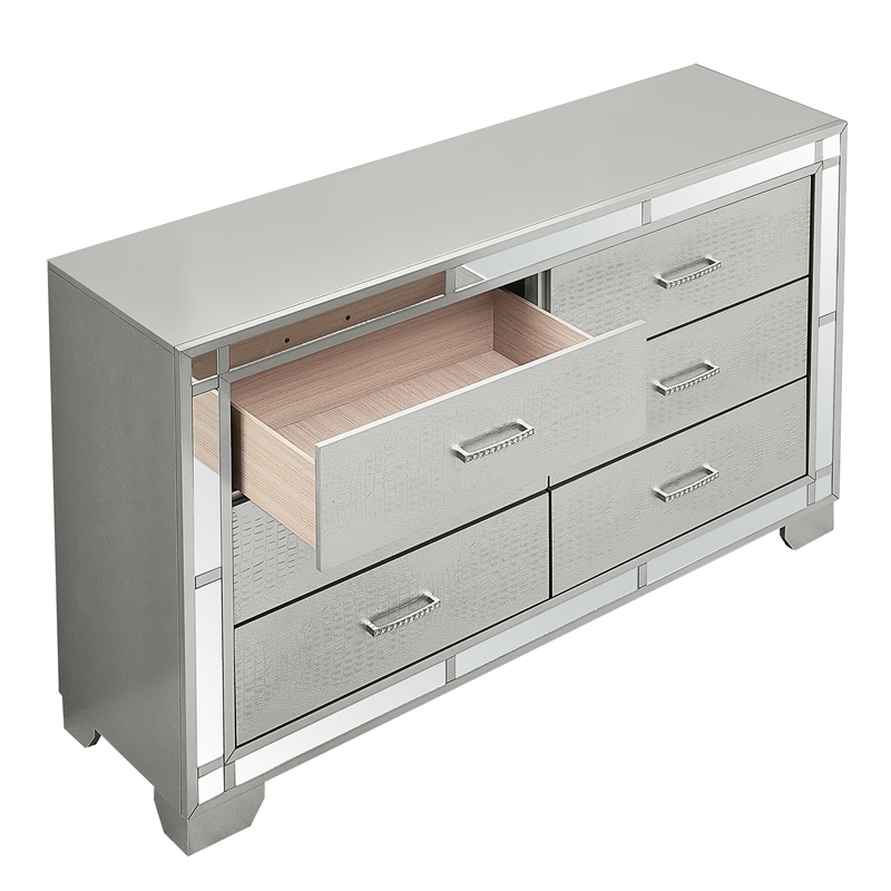 Glory Furniture Madison 6-Drawers Bedroom Dresser in Silver Champagne