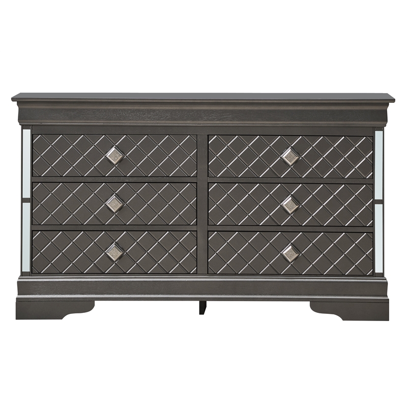 Glory Furniture Verona Wood 6 Drawer Dresser in Charcoal