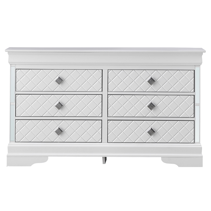 Glory Furniture Verona Wood 6-Drawers Bedroom Chest in White Pearlescent