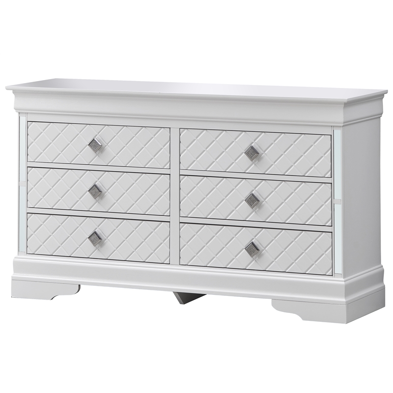 Glory Furniture Verona Wood 6-Drawers Bedroom Chest in White Pearlescent