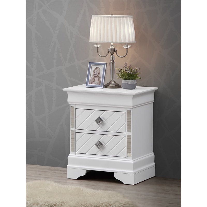 Glory Furniture Verona Wood 2 Drawer Nightstand White