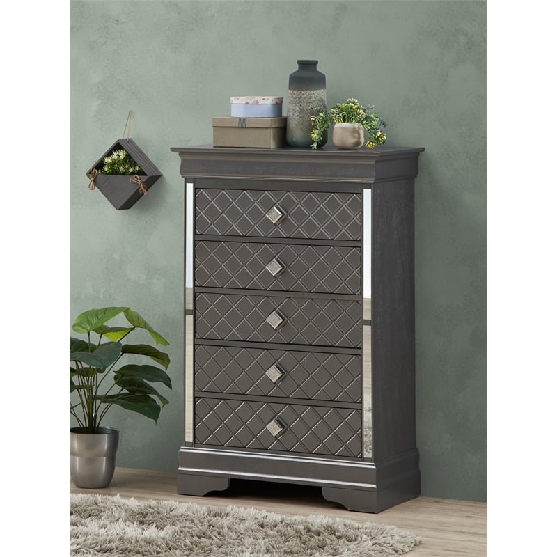 Glory Furniture Verona 5-Drawers Bedroom Chest in Charcoal