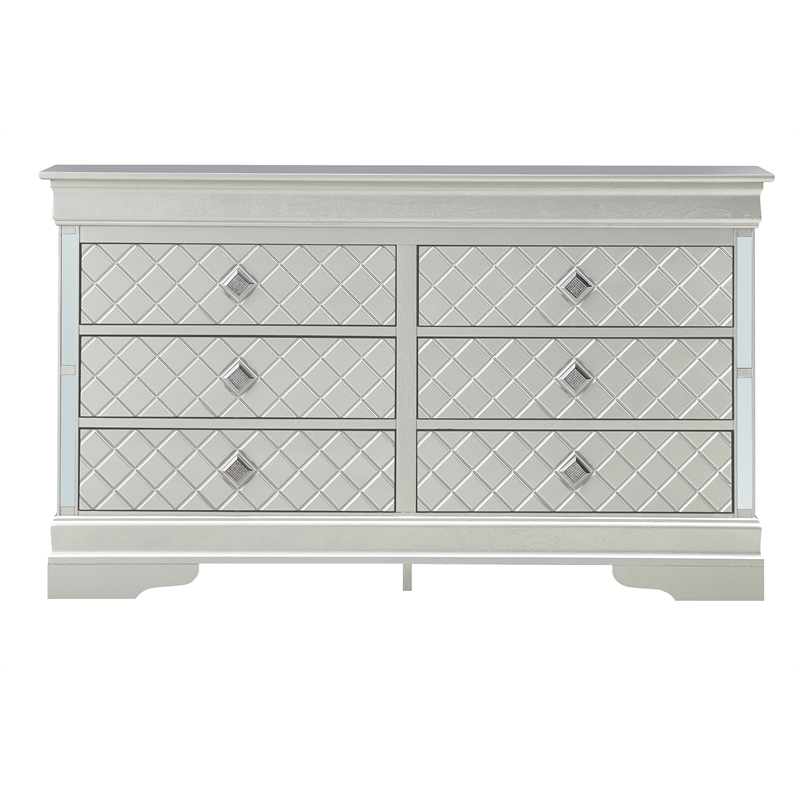 Glory Furniture Verona 6-Drawers Bedroom Chest in Silver Champagne