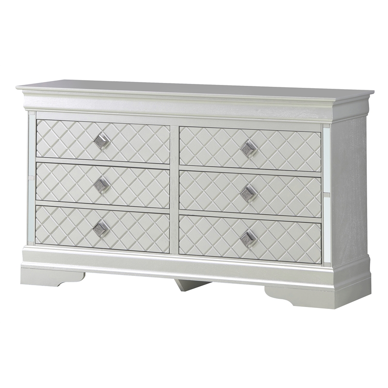 Glory Furniture Verona 6-Drawers Bedroom Chest in Silver Champagne
