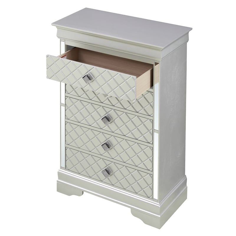 Glory Furniture Verona 5 Drawer Chest Silver Champagne