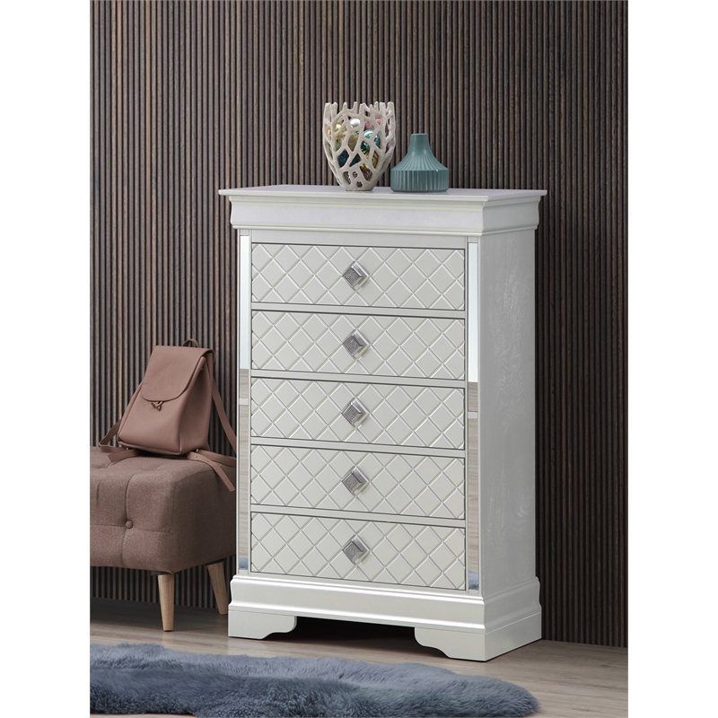 Glory Furniture Verona 5 Drawer Chest Silver Champagne