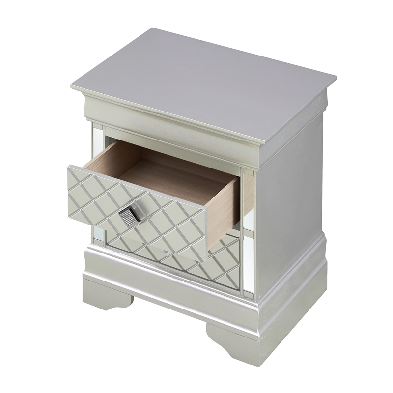 Glory Furniture Verona 2 Drawer Wood Nightstand Silver Champagne