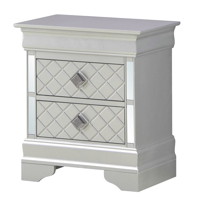 Glory Furniture Verona 2 Drawer Wood Nightstand Silver Champagne