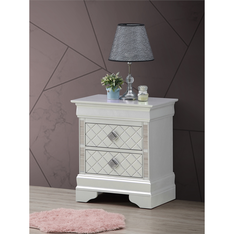 Glory Furniture Verona 2 Drawer Wood Nightstand Silver Champagne