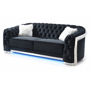 Glory Sapphire Black Velvet Sofa With LED Accent Lighting