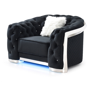 Glory Sapphire Velvet Upholstered Chair w/LED Accent Lighting in Black
