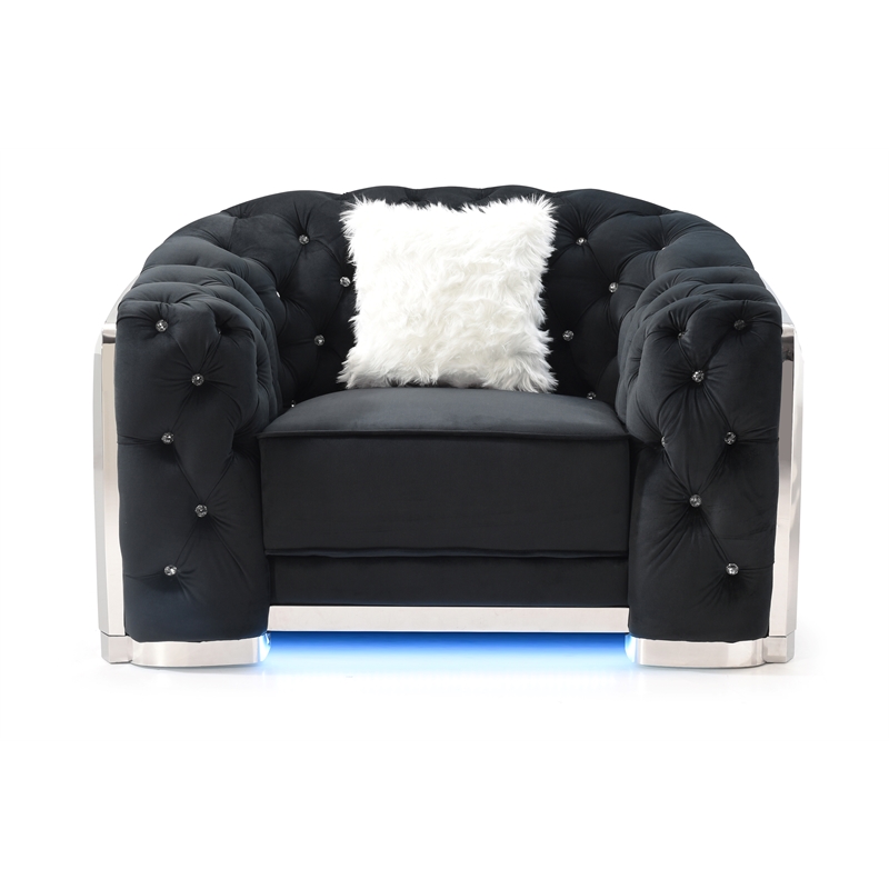 Glory Sapphire Velvet Upholstered Chair w/LED Accent Lighting in Black
