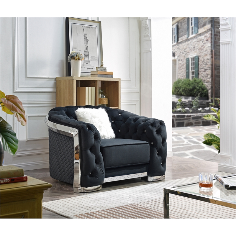 Glory Sapphire Velvet Upholstered Chair w/LED Accent Lighting in Black