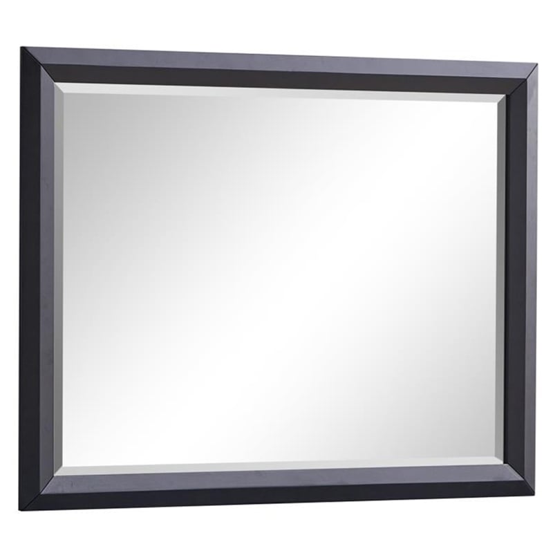 Glory Furniture Liverpool Contemporary Wood Veneer & Glass Mirror in Black