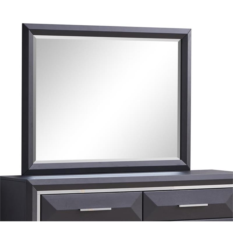 Glory Furniture Liverpool Contemporary Wood Veneer & Glass Mirror in Black