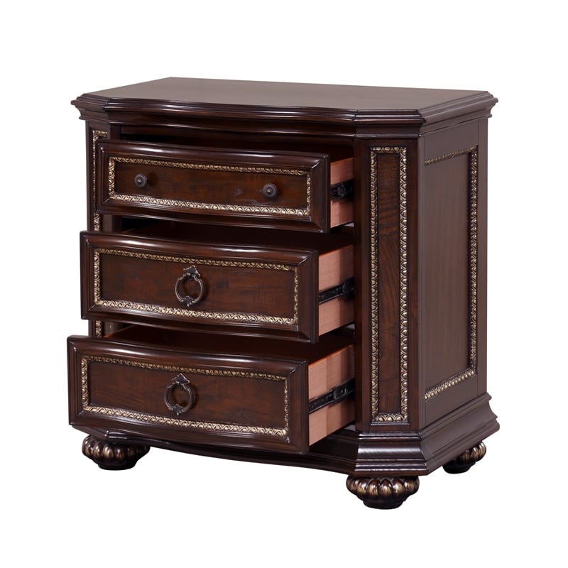 Glory Furniture Paris 3-Drawer Traditional Wood Nightstand in Cherry