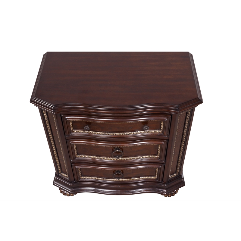 Glory Furniture Paris 3-Drawer Traditional Wood Nightstand in Cherry