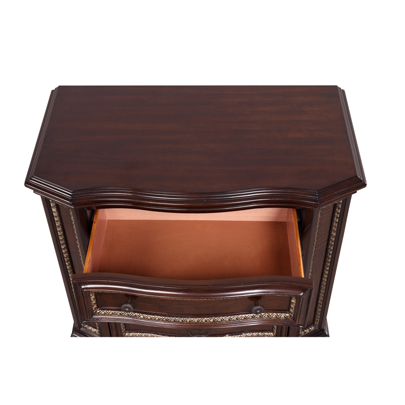 Glory Furniture Paris 3-Drawer Traditional Wood Nightstand in Cherry