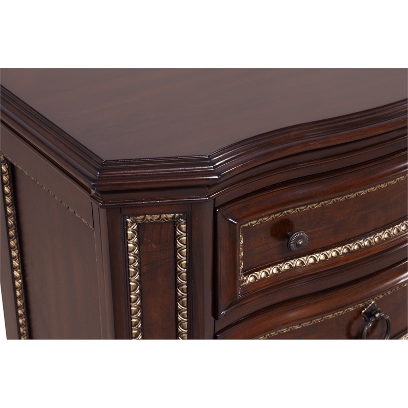 Glory Furniture Paris 3-Drawer Traditional Wood Nightstand in Cherry
