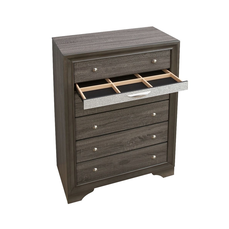 Glory Furniture Madrid Wood Veneer 6-Drawer Bedroom Chest in Gray