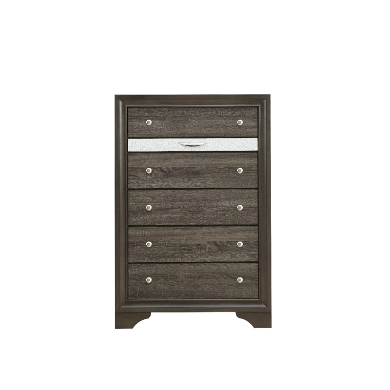 Glory Furniture Madrid Wood Veneer 6-Drawer Bedroom Chest in Gray