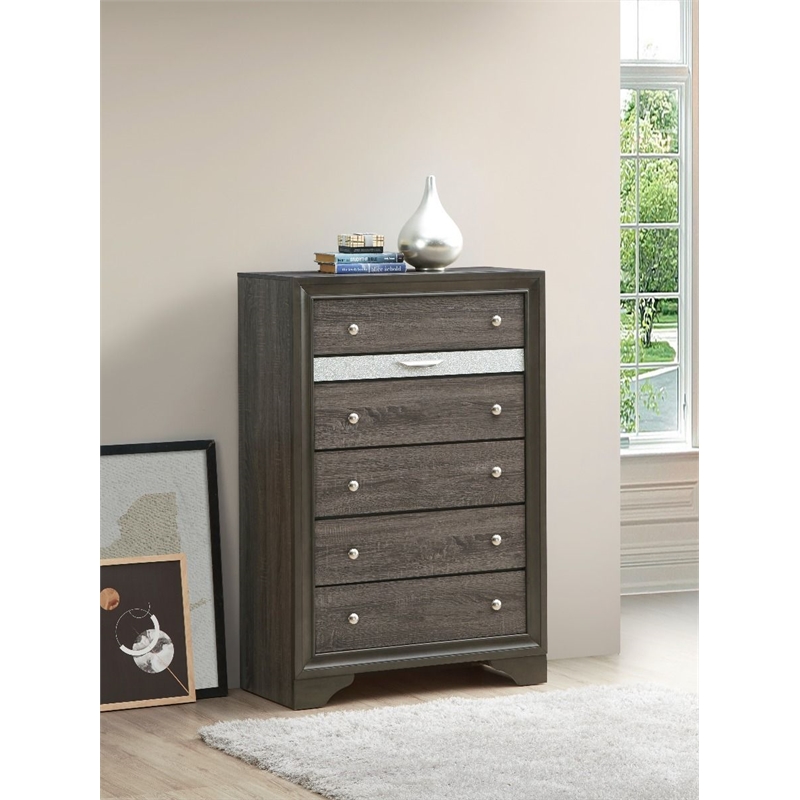 Glory Furniture Madrid Wood Veneer 6-Drawer Bedroom Chest in Gray