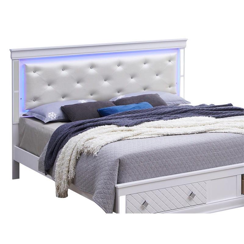 Glory Furniture Verona Queen Size Storage Bed in White Pearlescent