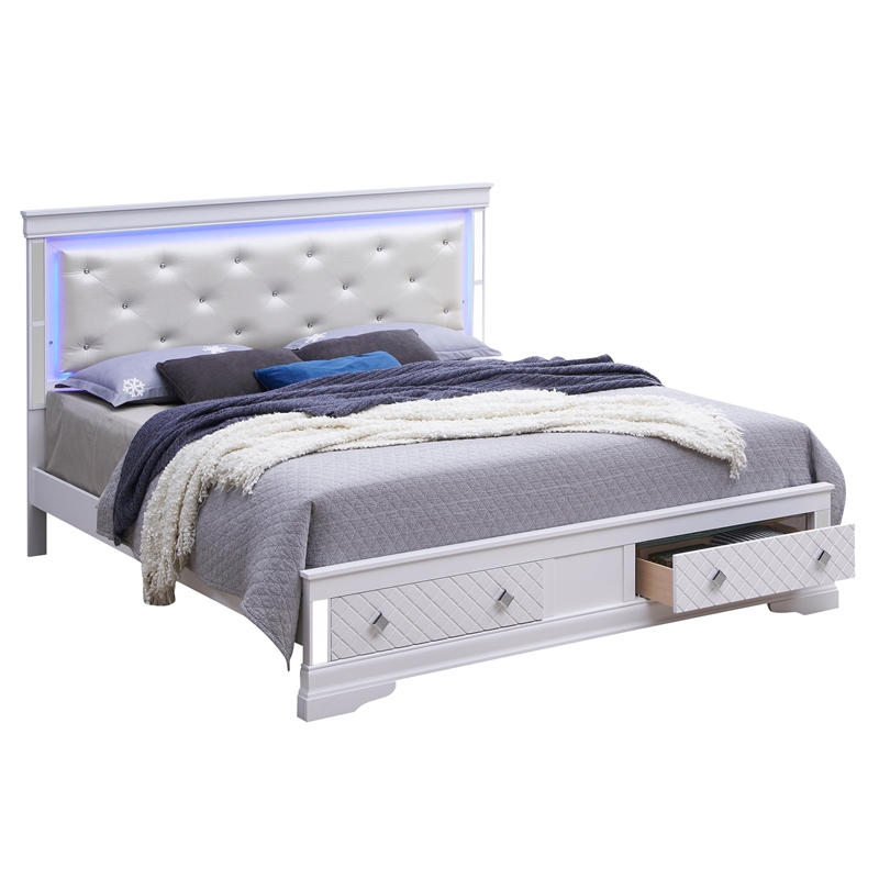 Glory Furniture Verona Queen Size Storage Bed in White Pearlescent