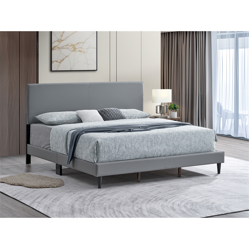Glory Furniture Baron G00703-KB-UP LIGHT GRAY Modern Faux Leather Platform Bed