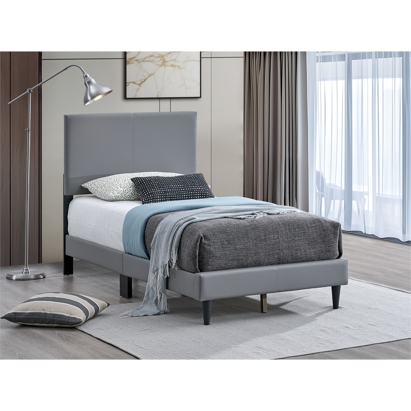 Glory Furniture Baron G00703-TB-UP  LIGHT GRAY Modern Faux Leather Platform Bed