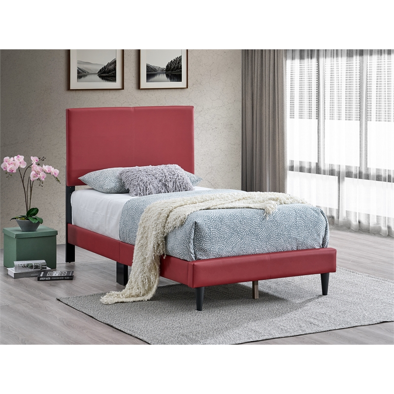 Glory Furniture Baron G00705-TB-UP   RED Modern Faux Leather Platform Bed