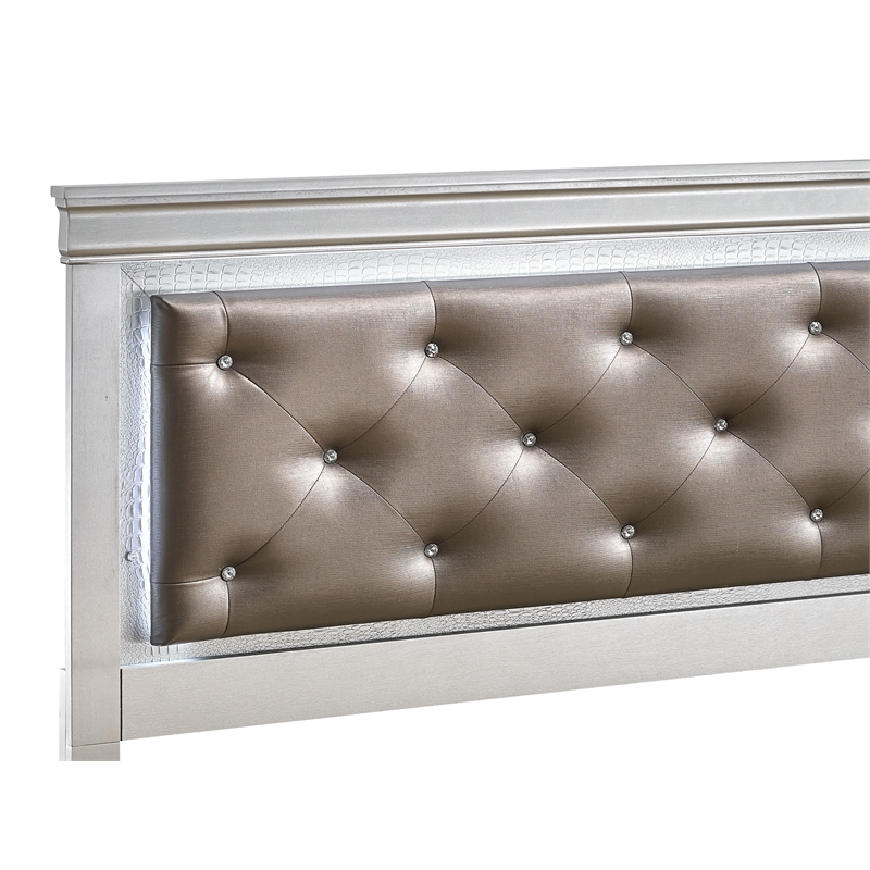 Glory Furniture Lorana Faux Leather Full Storage Bed in Silver Champagne