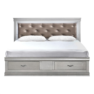 Glory Furniture Lorana Faux Leather Full Storage Bed in Silver Champagne