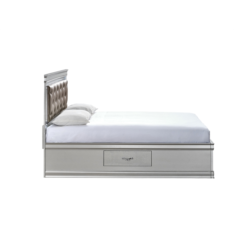 Glory Furniture Lorana Faux Leather Full Storage Bed in Silver Champagne