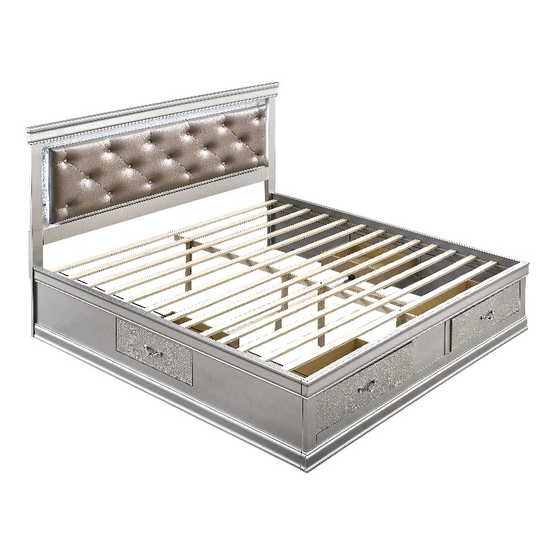 Glory Furniture Lorana Faux Leather Full Storage Bed in Silver Champagne