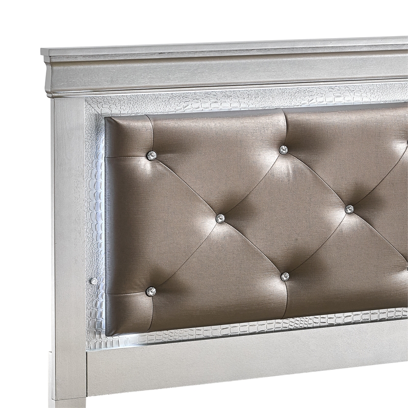 Glory Furniture Lorana Faux Leather Twin Storage Bed in Silver Champagne