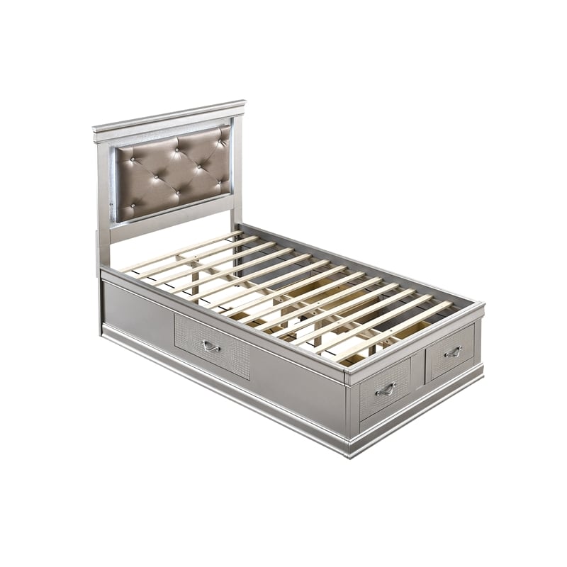 Glory Furniture Lorana Faux Leather Twin Storage Bed in Silver Champagne