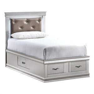 Glory Furniture Lorana Faux Leather Twin Storage Bed in Silver Champagne