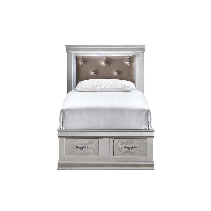 Glory Furniture Lorana Faux Leather Twin Storage Bed in Silver Champagne