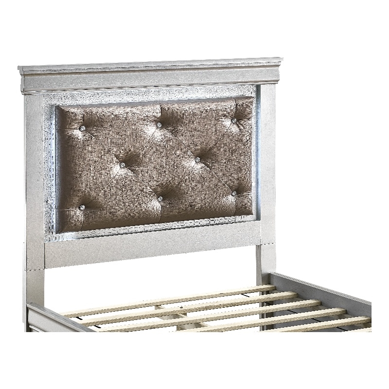 Glory Furniture Lorana Faux Leather Twin Storage Bed in Silver Champagne