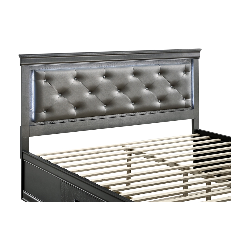 Glory Furniture Lorana Faux Leather Upholstered King Storage Bed Gunmetal Gray