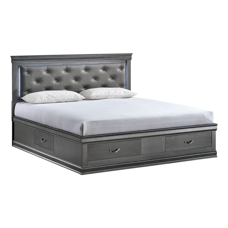 Glory Furniture Lorana Faux Leather Upholstered Queen Storage Bed Gunmetal Gray