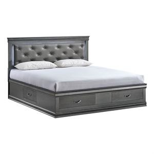 Glory Furniture Lorana Faux Leather Upholstered Queen Storage Bed Gunmetal Gray