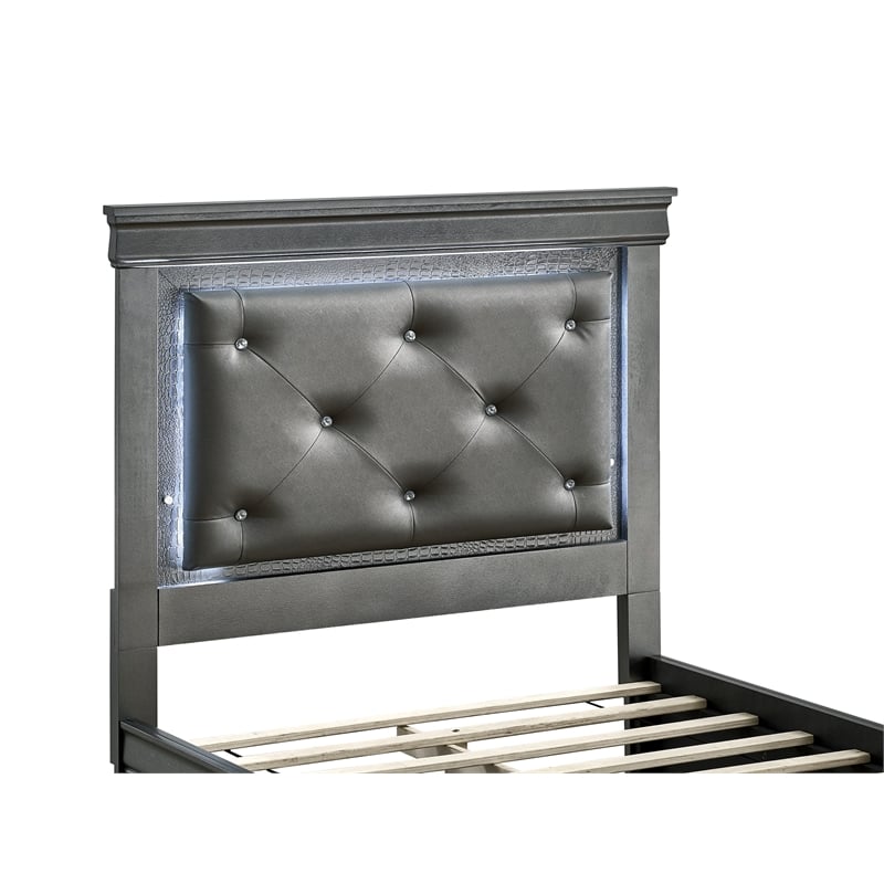 Glory Furniture Lorana Faux Leather Upholstered Twin Storage Bed Gunmetal Gray