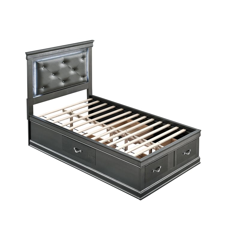 Glory Furniture Lorana Faux Leather Upholstered Twin Storage Bed Gunmetal Gray