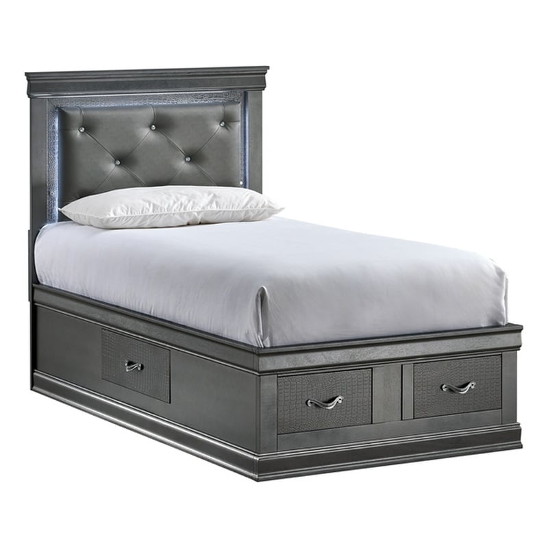 Glory Furniture Lorana Faux Leather Upholstered Twin Storage Bed Gunmetal Gray