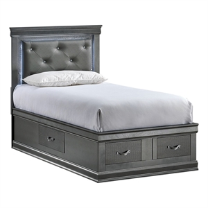 Glory Furniture Lorana Faux Leather Upholstered Twin Storage Bed Gunmetal Gray